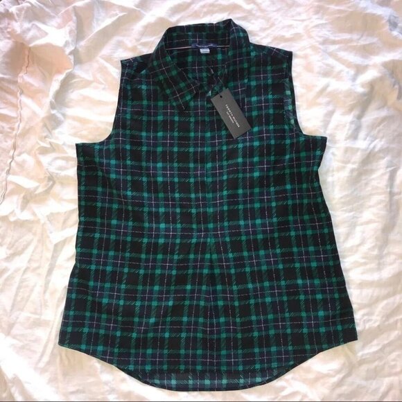 Tommy Hilfiger Sleeveless Plaid Blouse Dark Academia & Y2K Preppy Style - Picture 5 of 11
